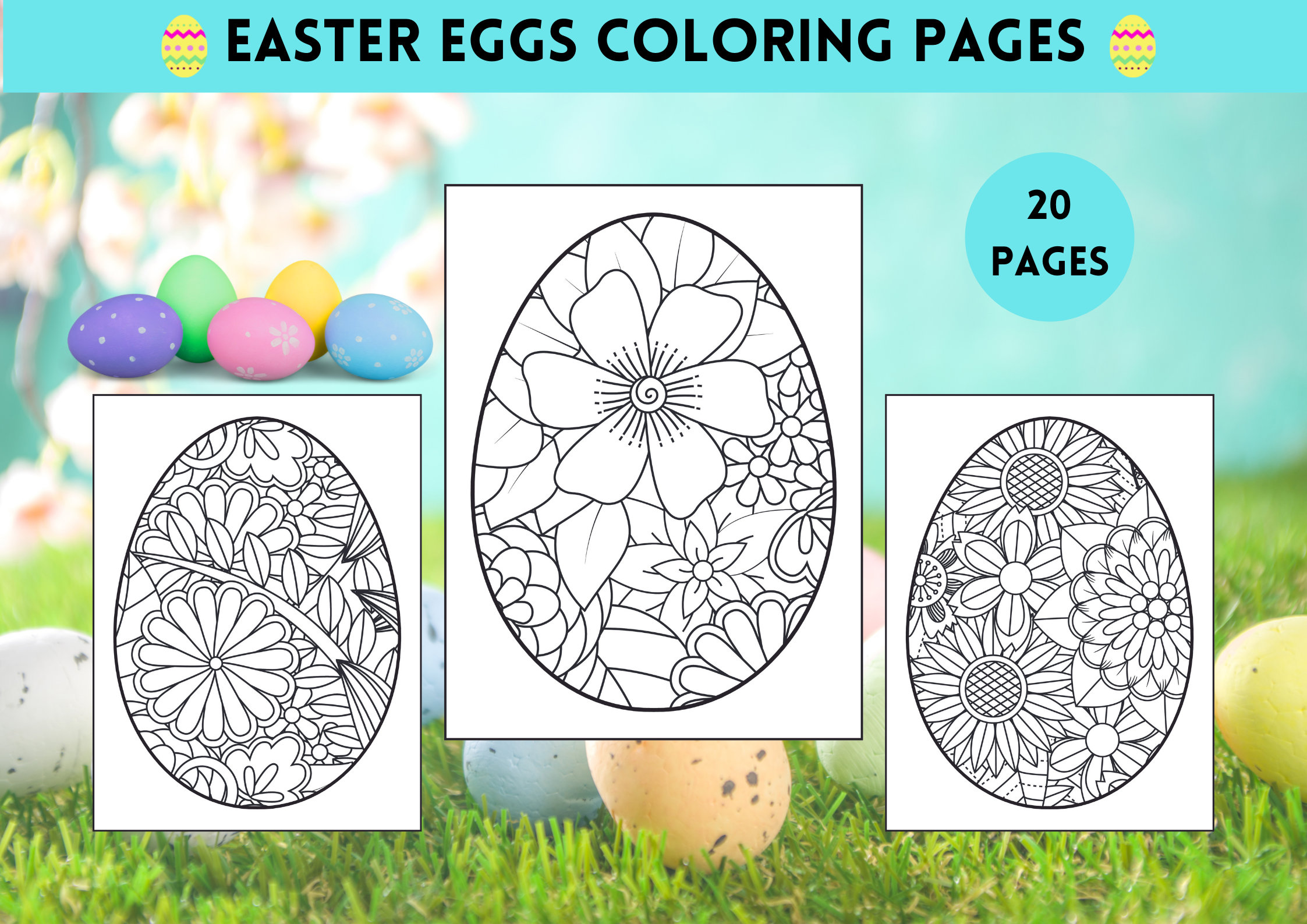 Pãginas para colorear de huevos de pascua pãginas imprimibles libro para colorear digital de huevos de pascua descarga instantãnea en pdf