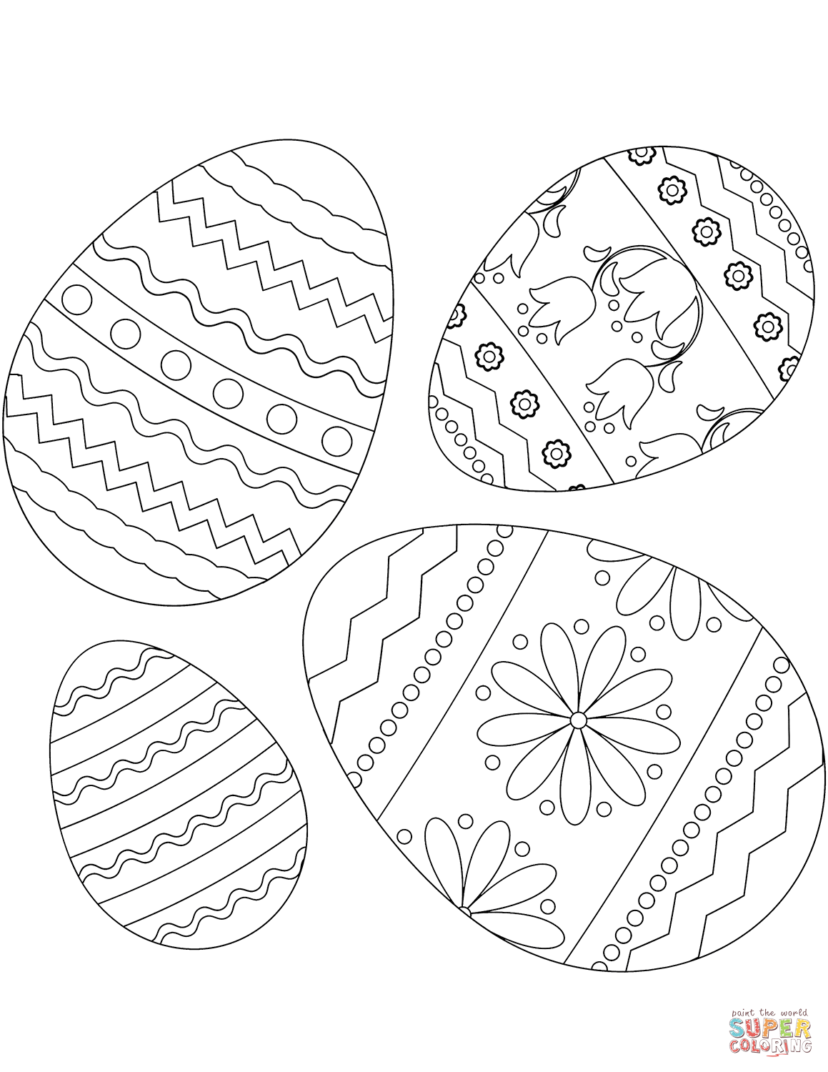 Dibujo de cuatro huevos de pascua para colorear dibujos para colorear imprimir gratis