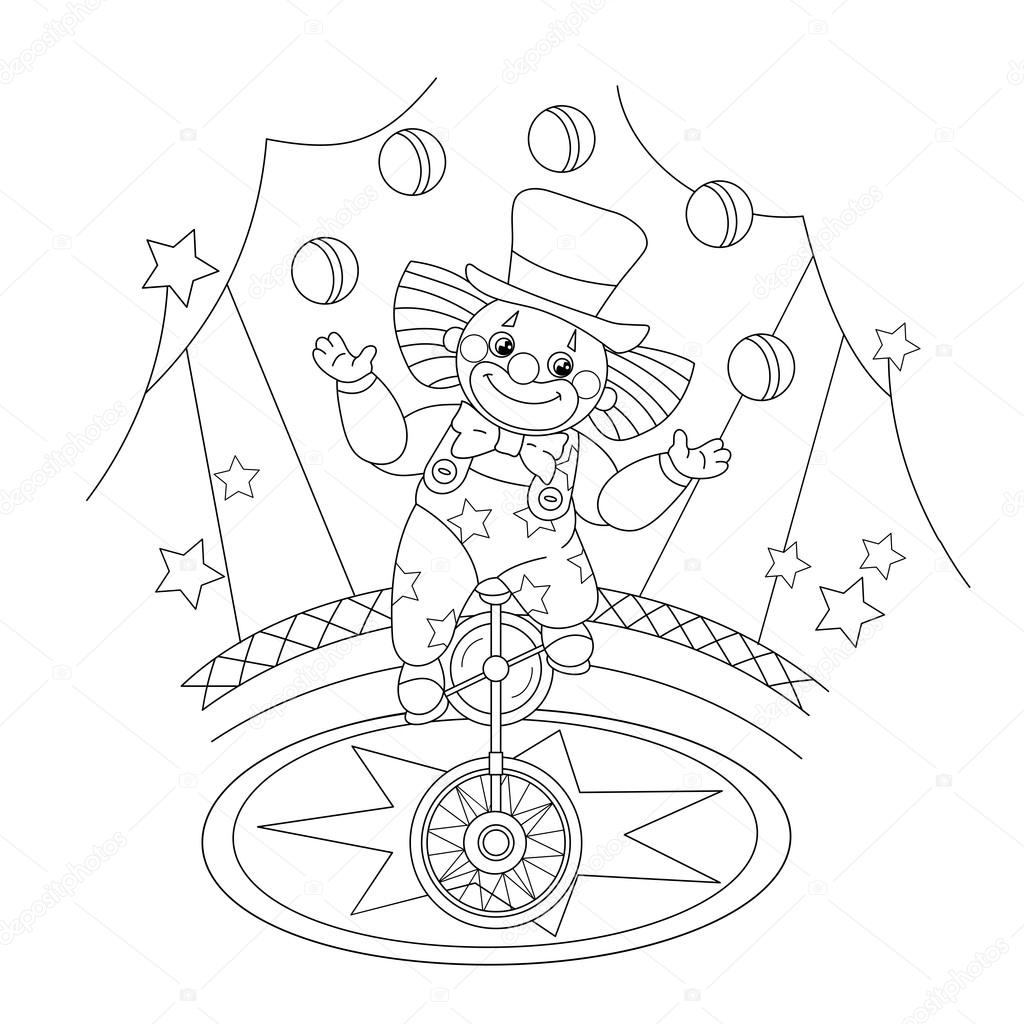 Coloring page outline of a funny clown juggling balls stock vector by oleon