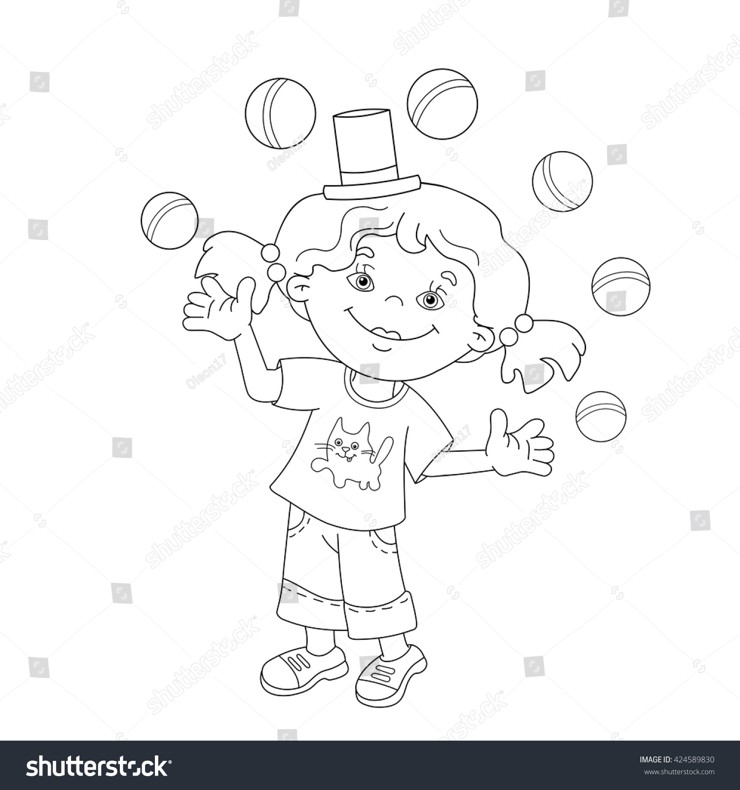 Coloring page outline cartoon girl juggling stock vector royalty free