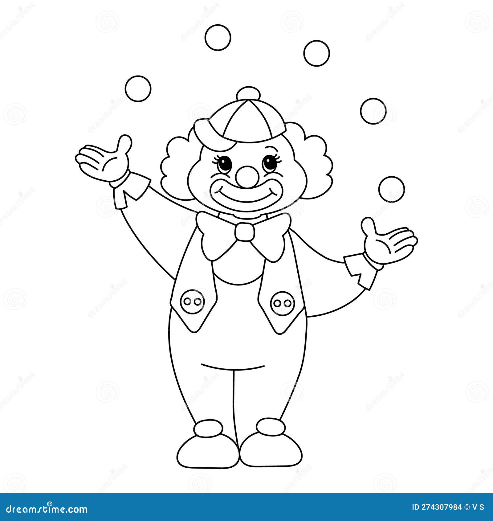 Cute funny cartoon clown juggler with balls sketch for children s coloring line drawing stock vector