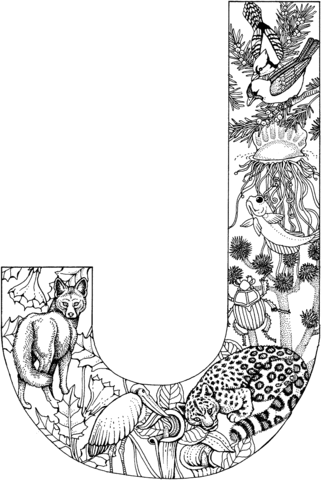 Letter j with animals coloring page alphabet coloring pages coloring pages adult coloring pages