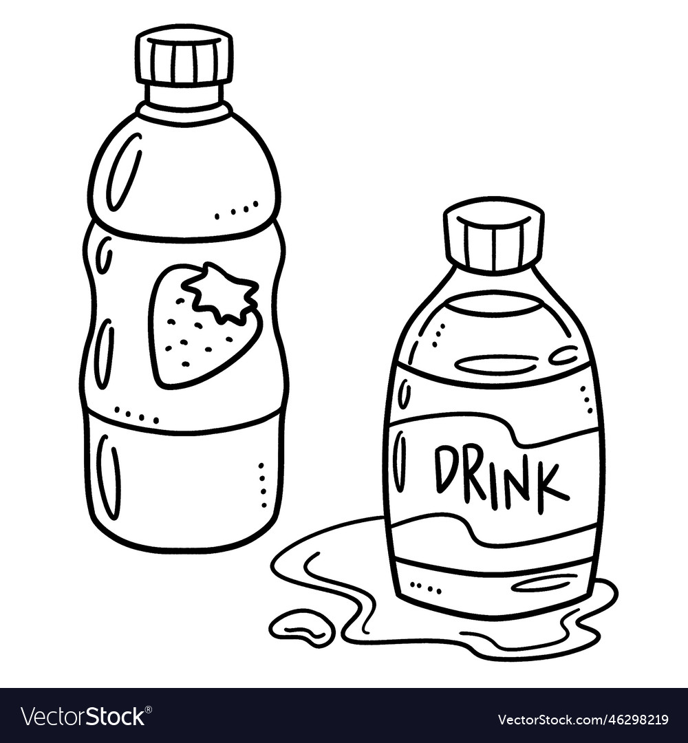 Bottled water and juice isolated coloring page vector image