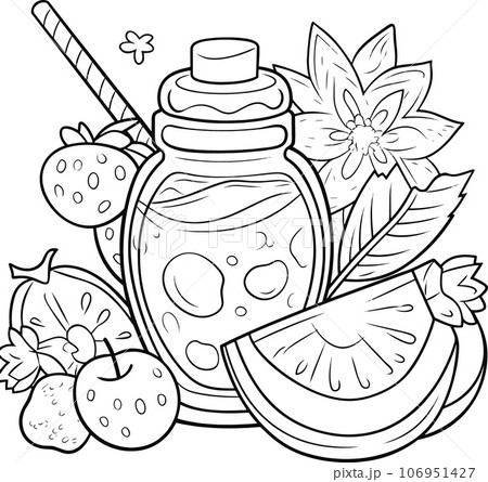 Cute fruit juice black and white coloring