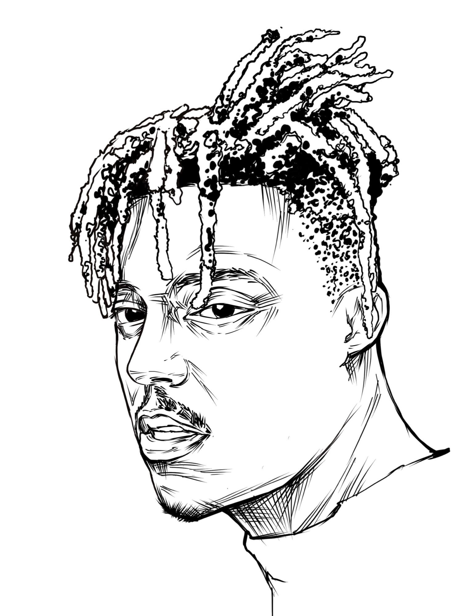 I did a portrait of juice wrld and made it on a coloring book rjuicewrld