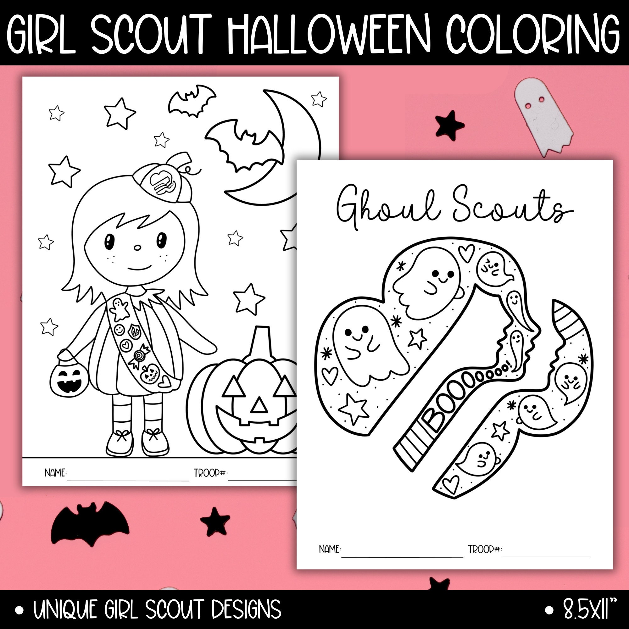 Girl scout halloween trefoil coloring girl scout printable activities girl scouts halloween ghoul scouts juliette gordon low birthday