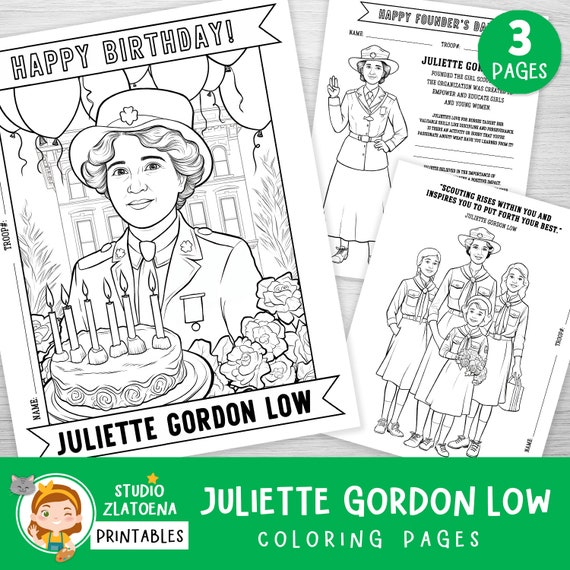 Girl scout juliette gordon low coloring craft activity girl scouts founders day activities founders day juliette gordon low birthday