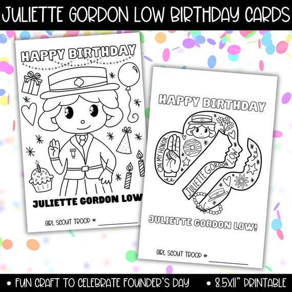 Girl scout juliette gordon low birthday card craft girl scouts founders day activities juliette gordon low birthday swaps activity instant download