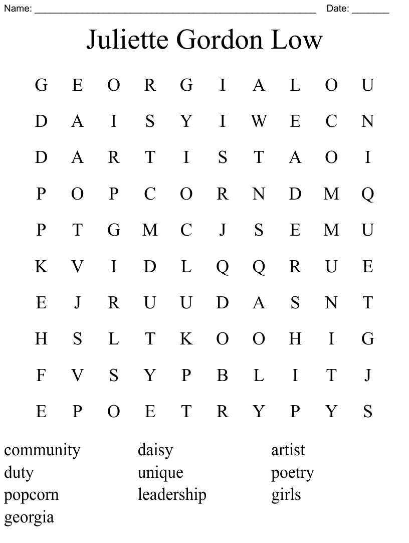 Juliette gordon low word search