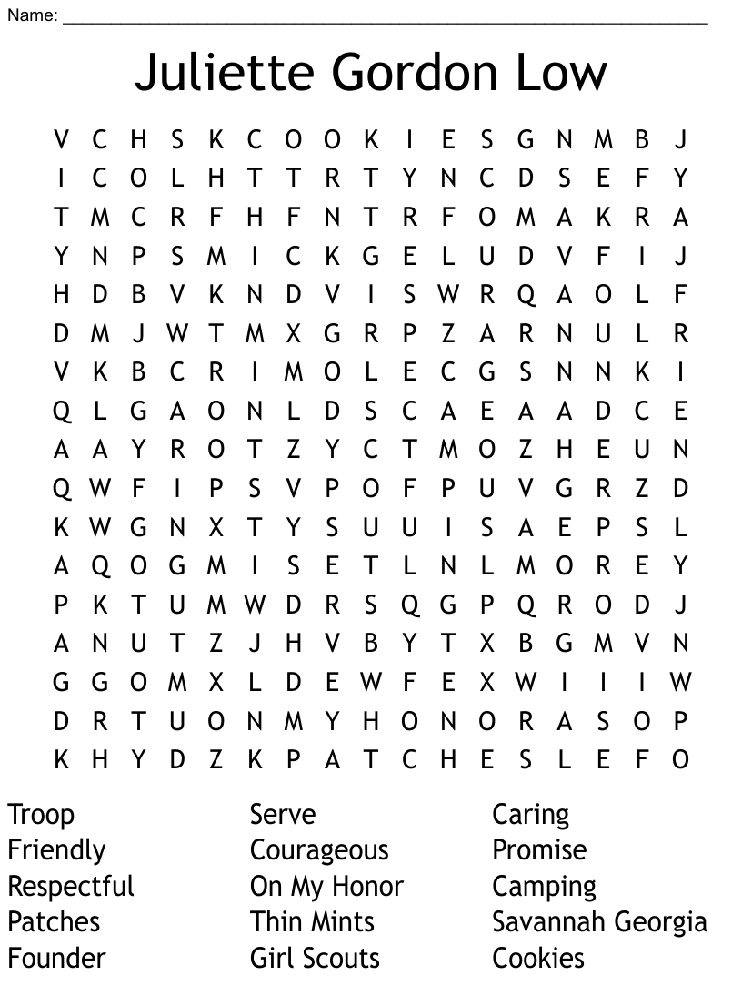 Juliette gordon low word search