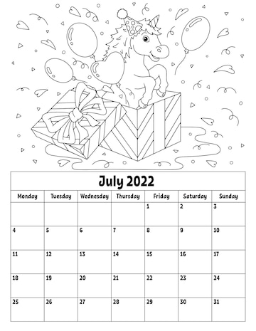 Premium vector vertical calendar for with a cute character coloring page for kids week starts on monday isolated vector illustration cartoon style