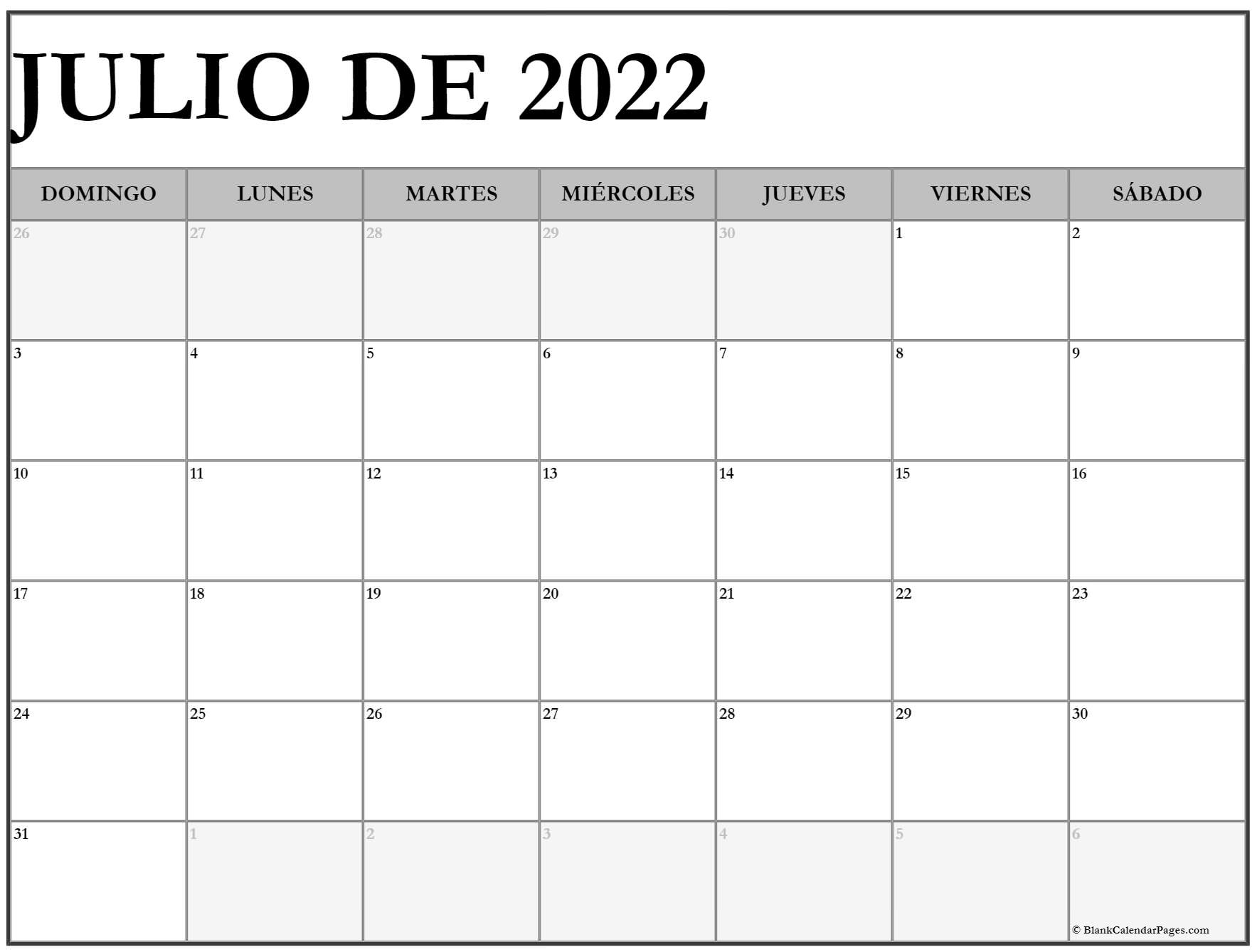 Julio de calendario gratis calendario julio