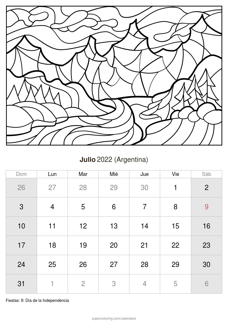 Calendario julio para imprimir argentina