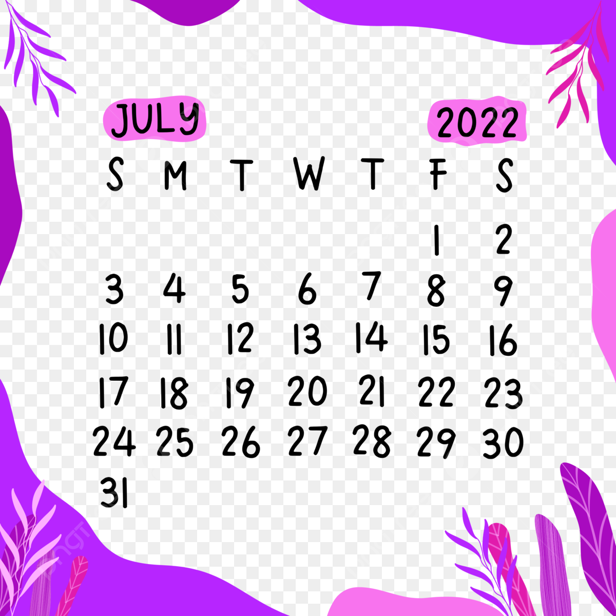 July monthly calendar png transparent images free download vector files