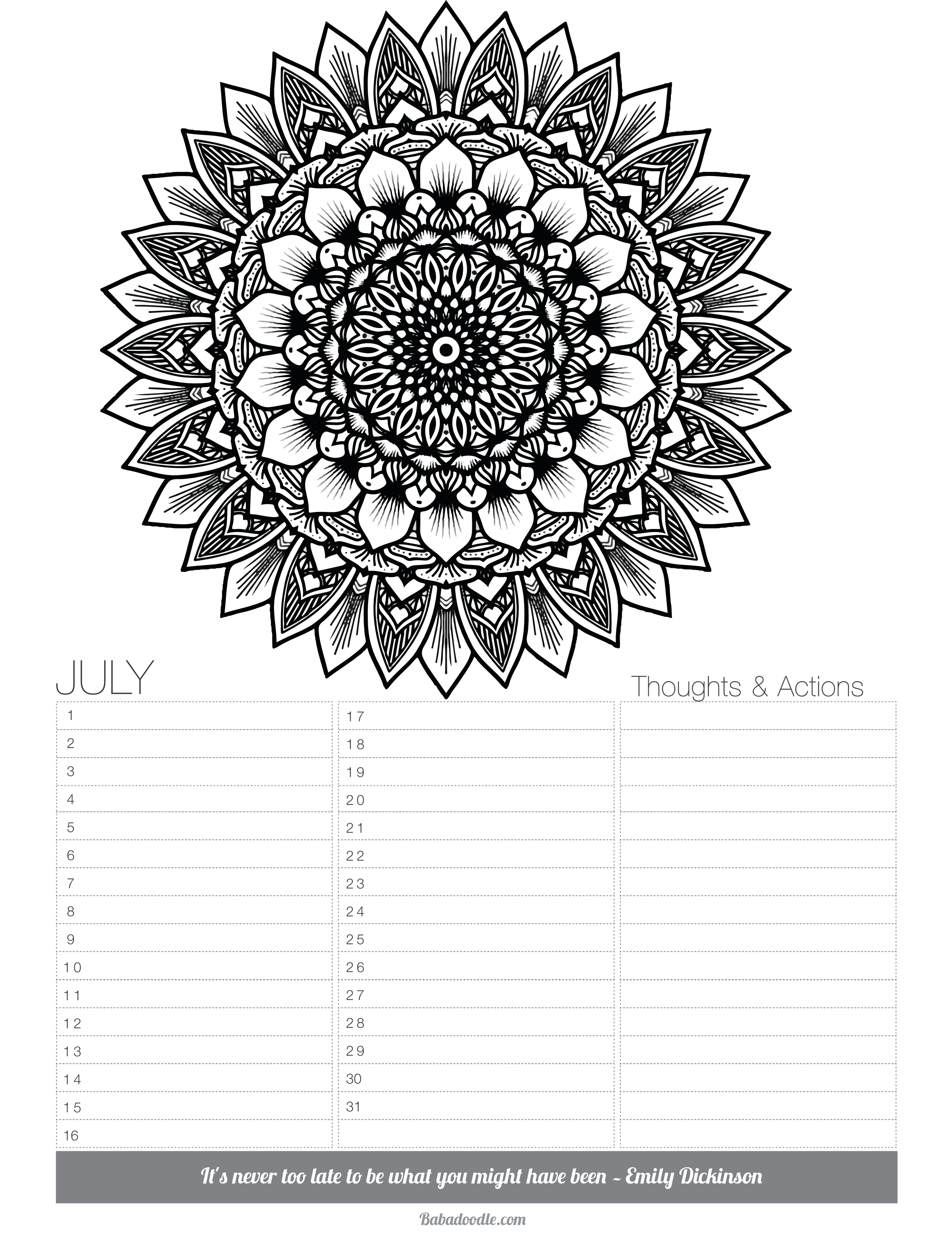 July calendar organizer free â