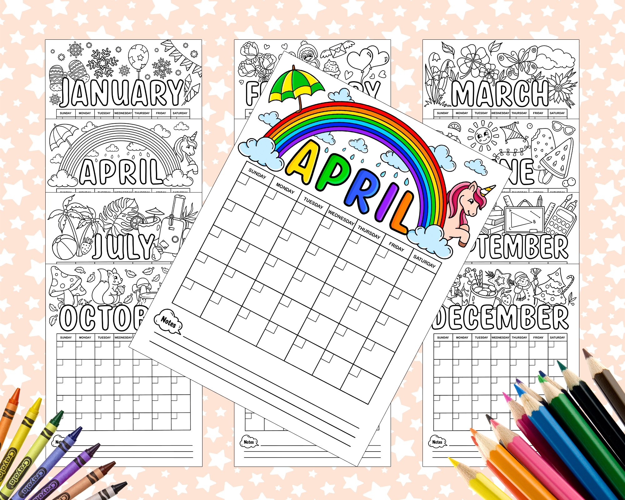 Month coloring calendar for kids pdf cute coloring calendar made by teachers