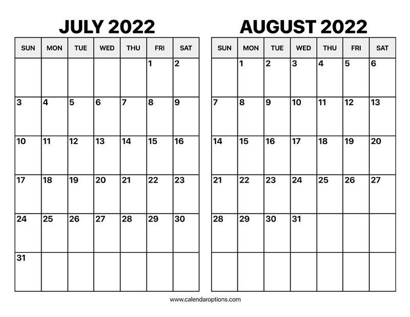 July and august calendar â calendar options