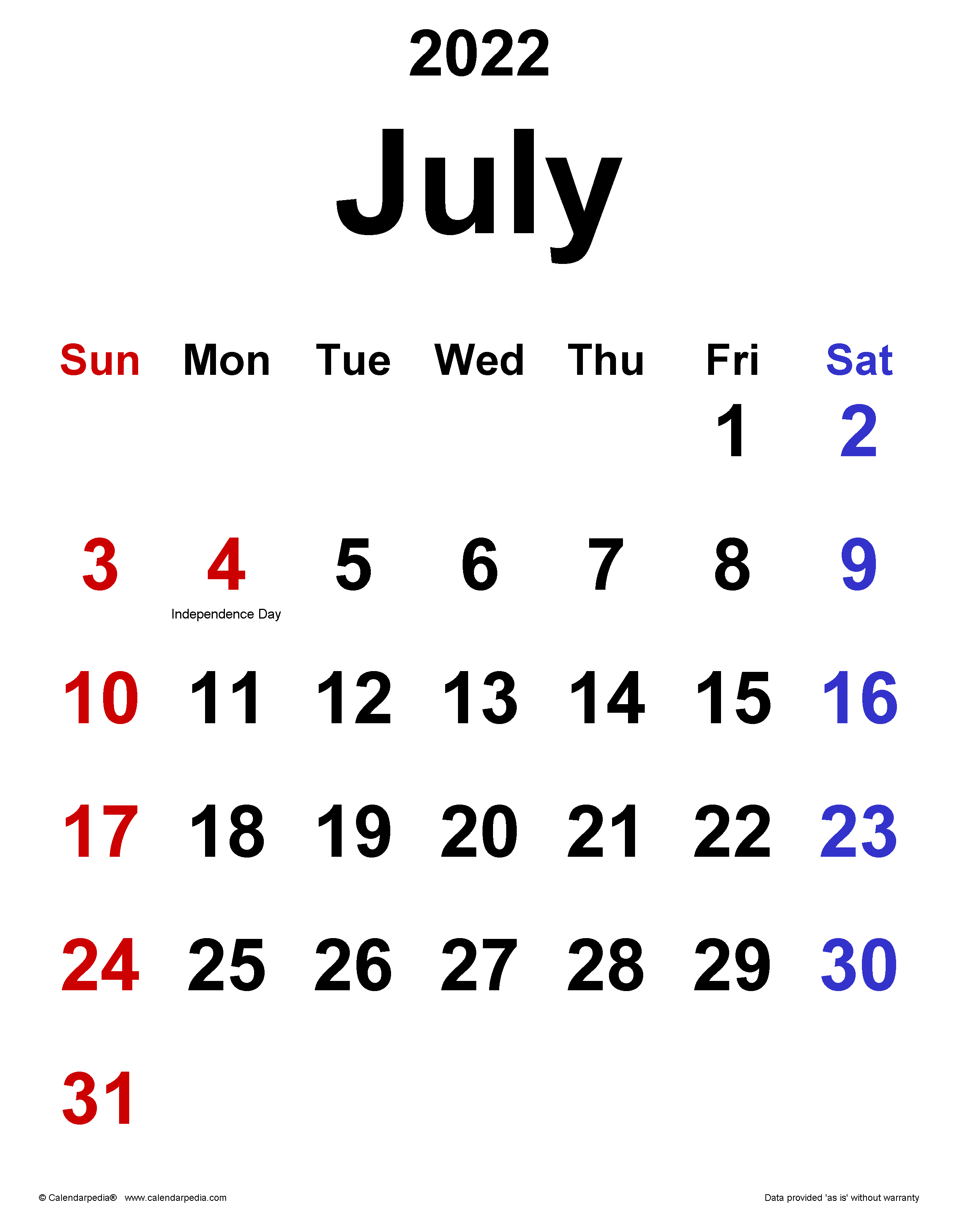 July calendar templates for word excel and pdf