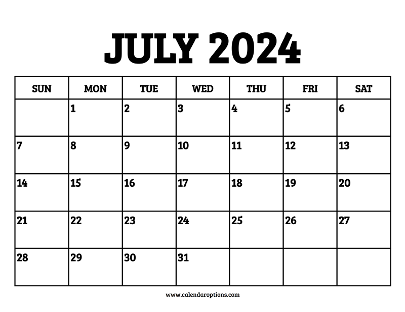 July calendar printable â calendar options