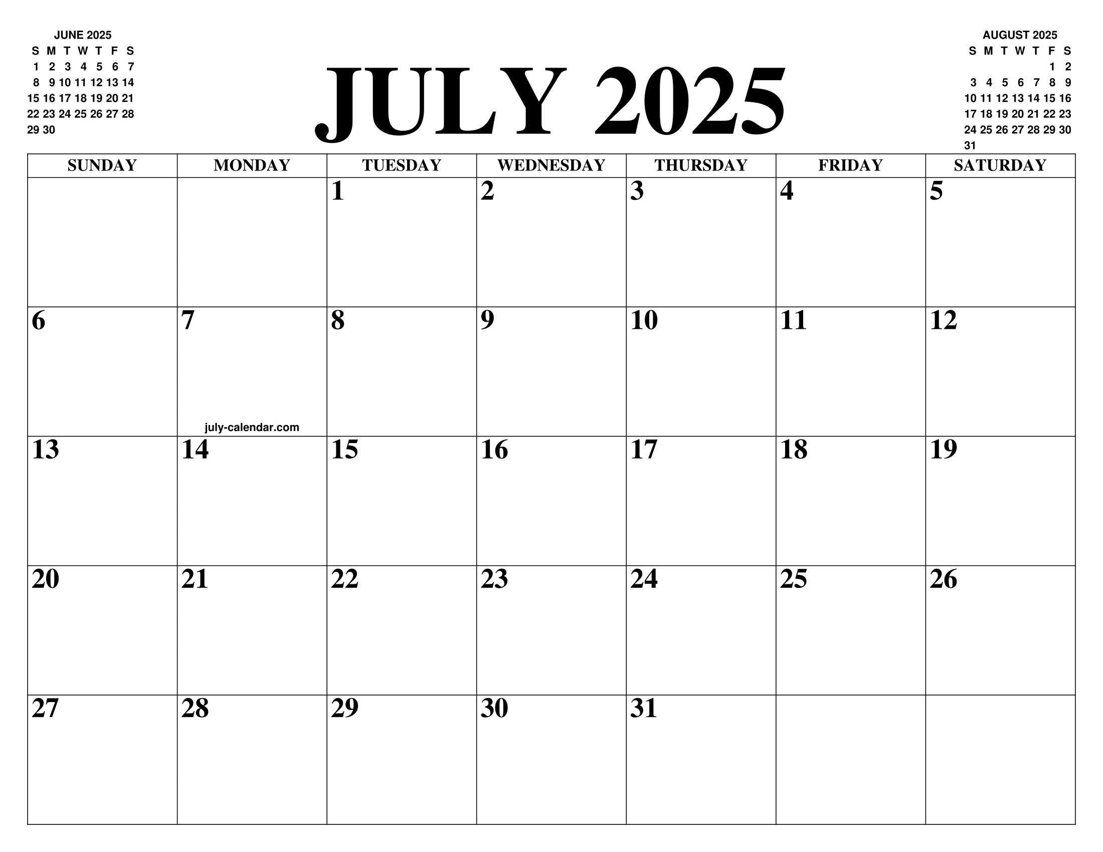 July calendar of the month free printable july calendar of the year