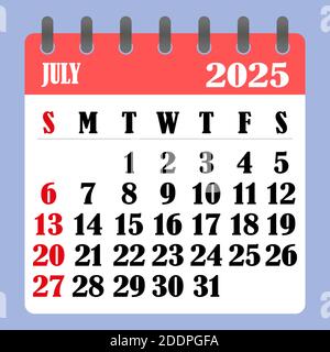 Letter calendar for july the week begins on sunday time planning and schedule concept flat design removable calendar for the month vector i stock vector image art