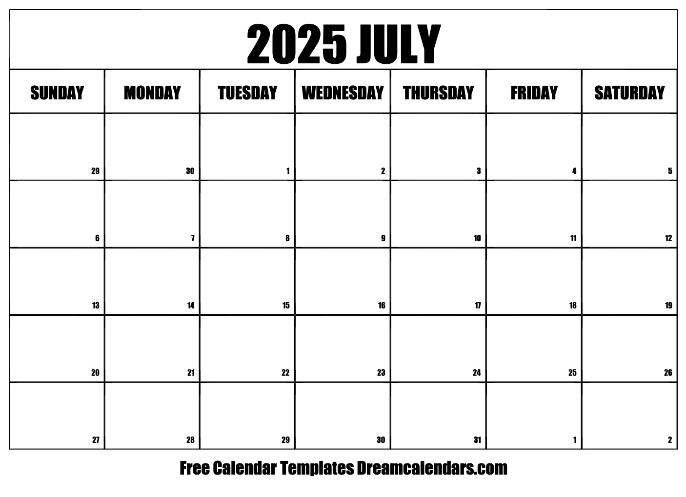 July calendar free blank printable with holidays