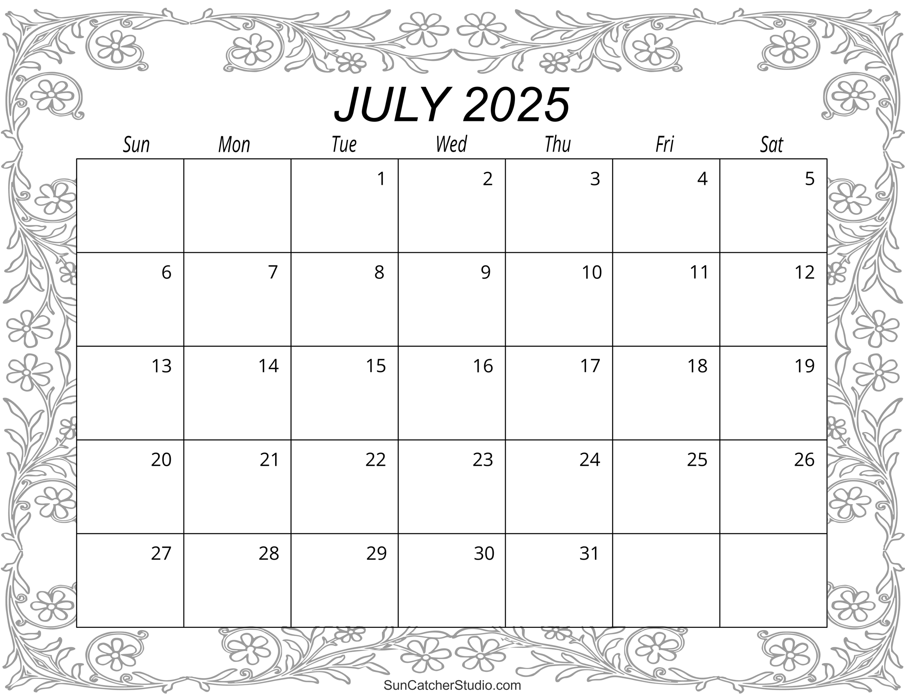 July calendar free printable â diy projects patterns monograms designs templates