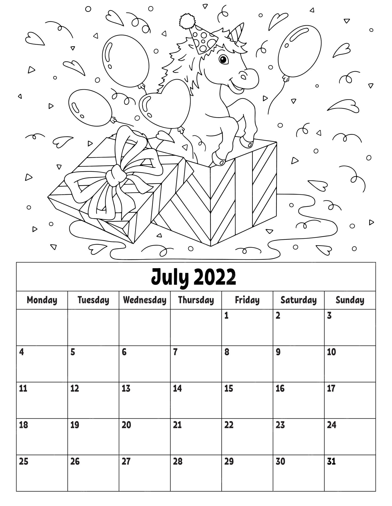 Premium vector vertical calendar for with a cute character coloring page for kids week starts on monday isolated vector illustration cartoon style