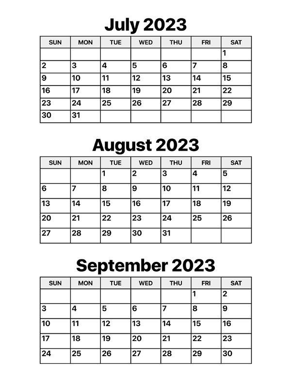 July august and september calendar â calendar options