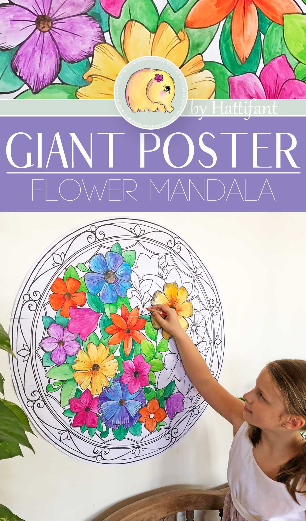 Giant poster flower mandala to color