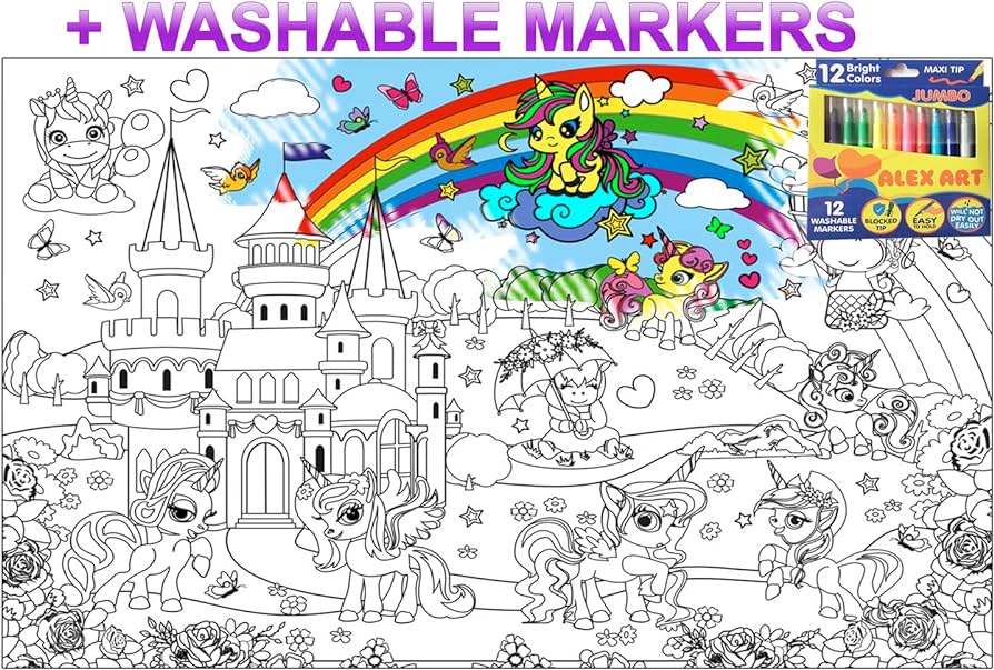 Giant coloring poster unicorns with markers