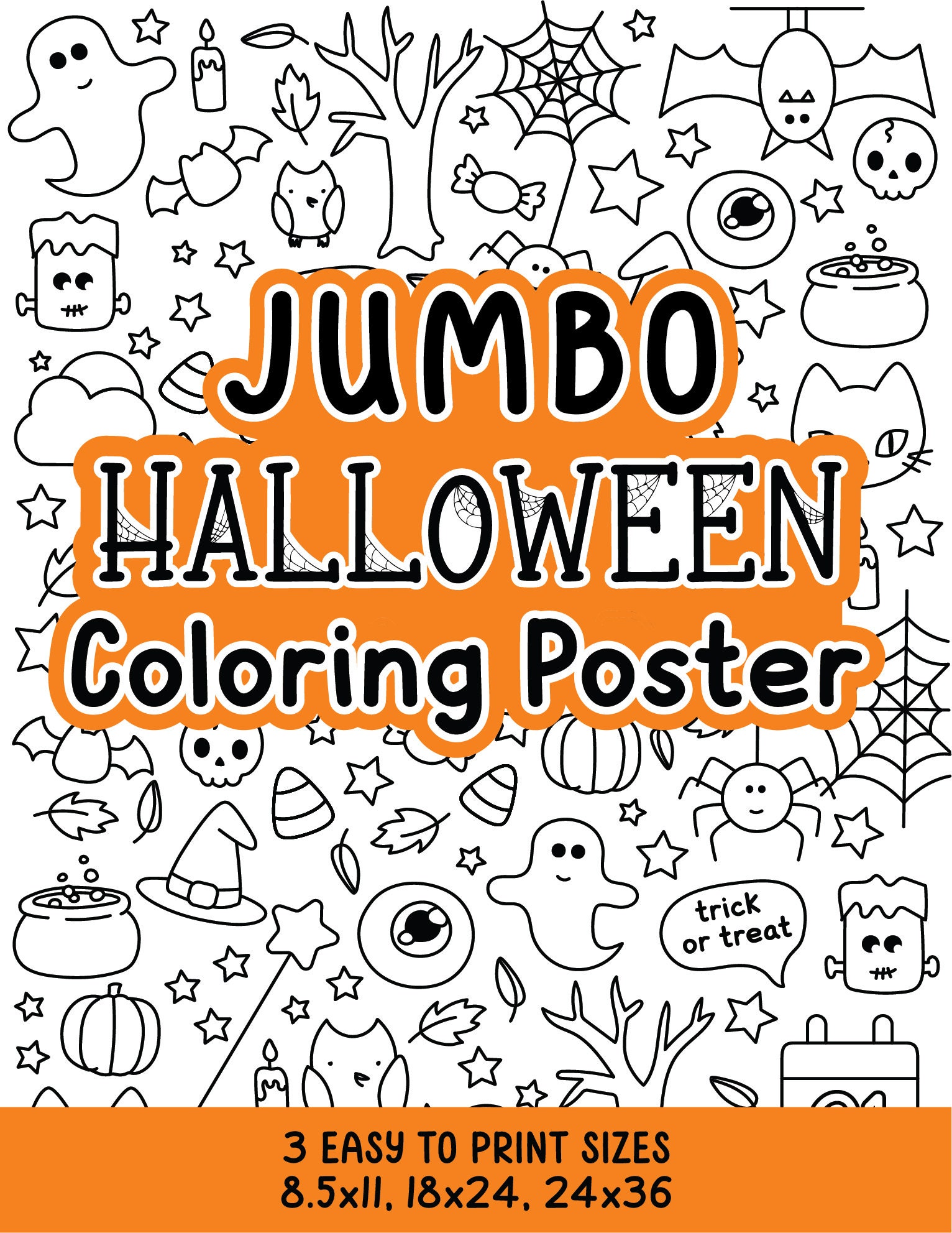 Jumbo halloween coloring poster halloween coloring sheet for party doodle coloring page kids coloring sheet homeschool printable