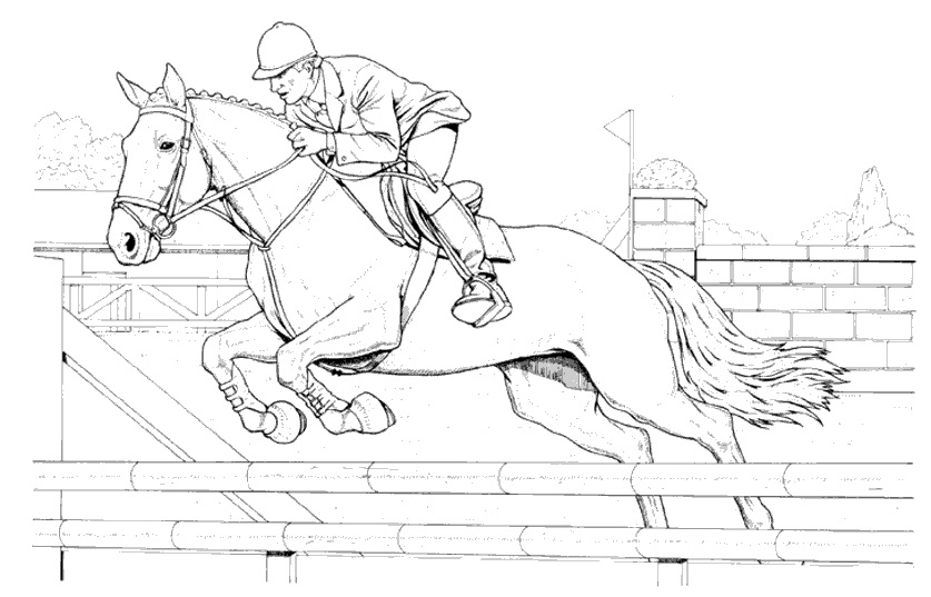 Race horse jumping coloring page