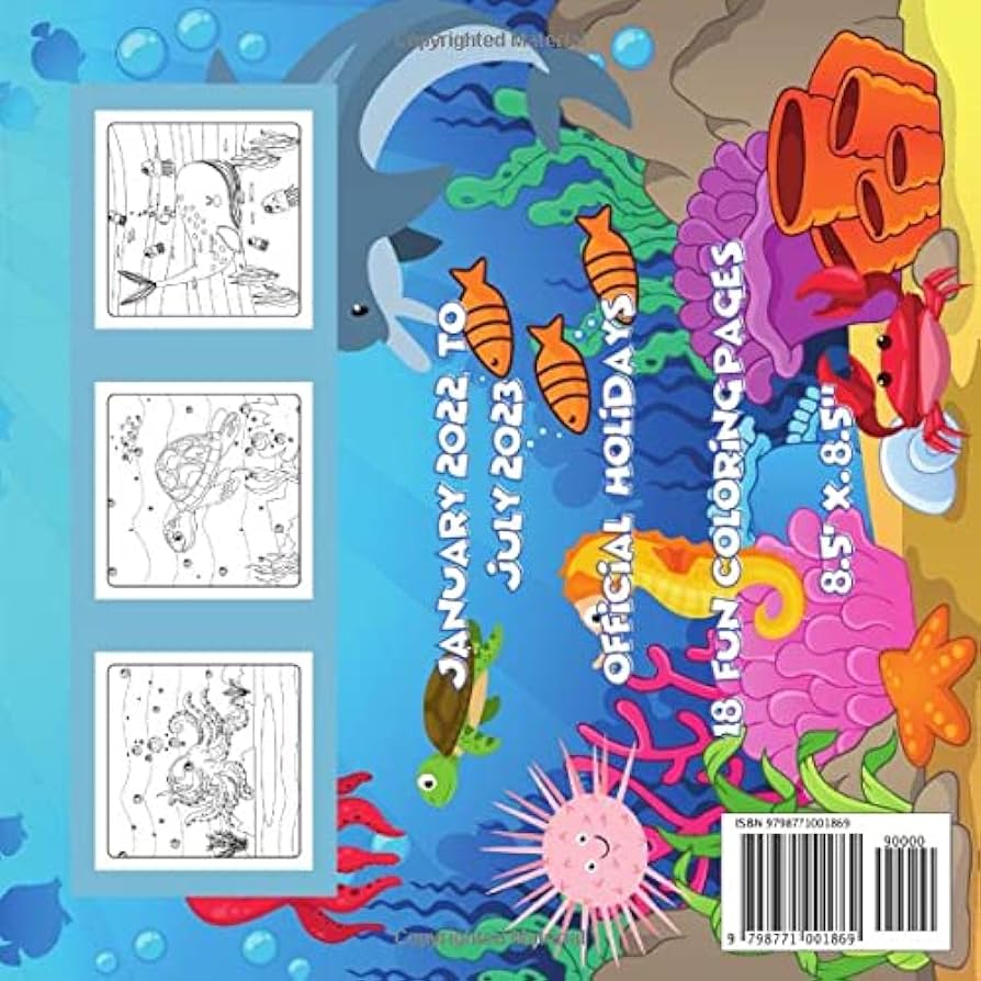 Sea animals coloring calendar for kids january to july mini calendar x month to view month with coloring pages