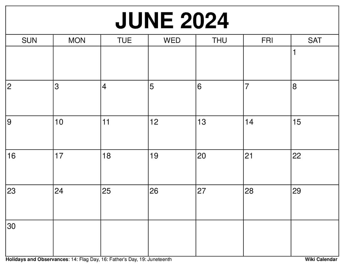 Printable june calendar templates with holidays