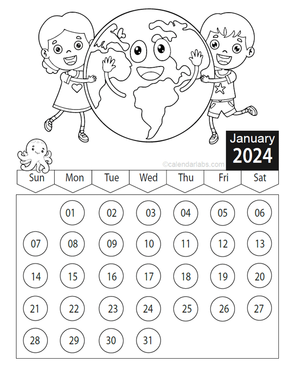 Kids coloring book calendar