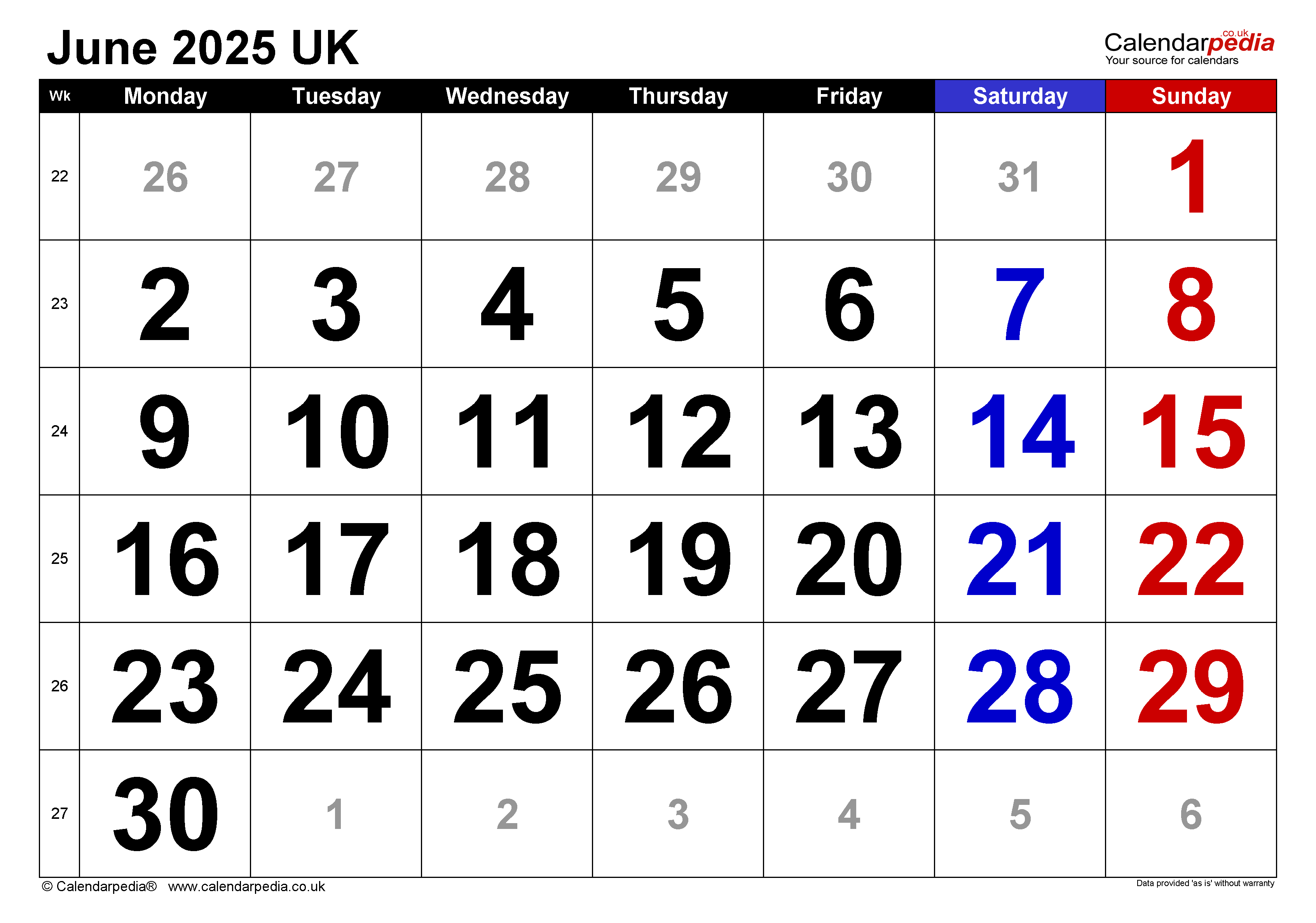 Calendar june with excel word and pdf templates