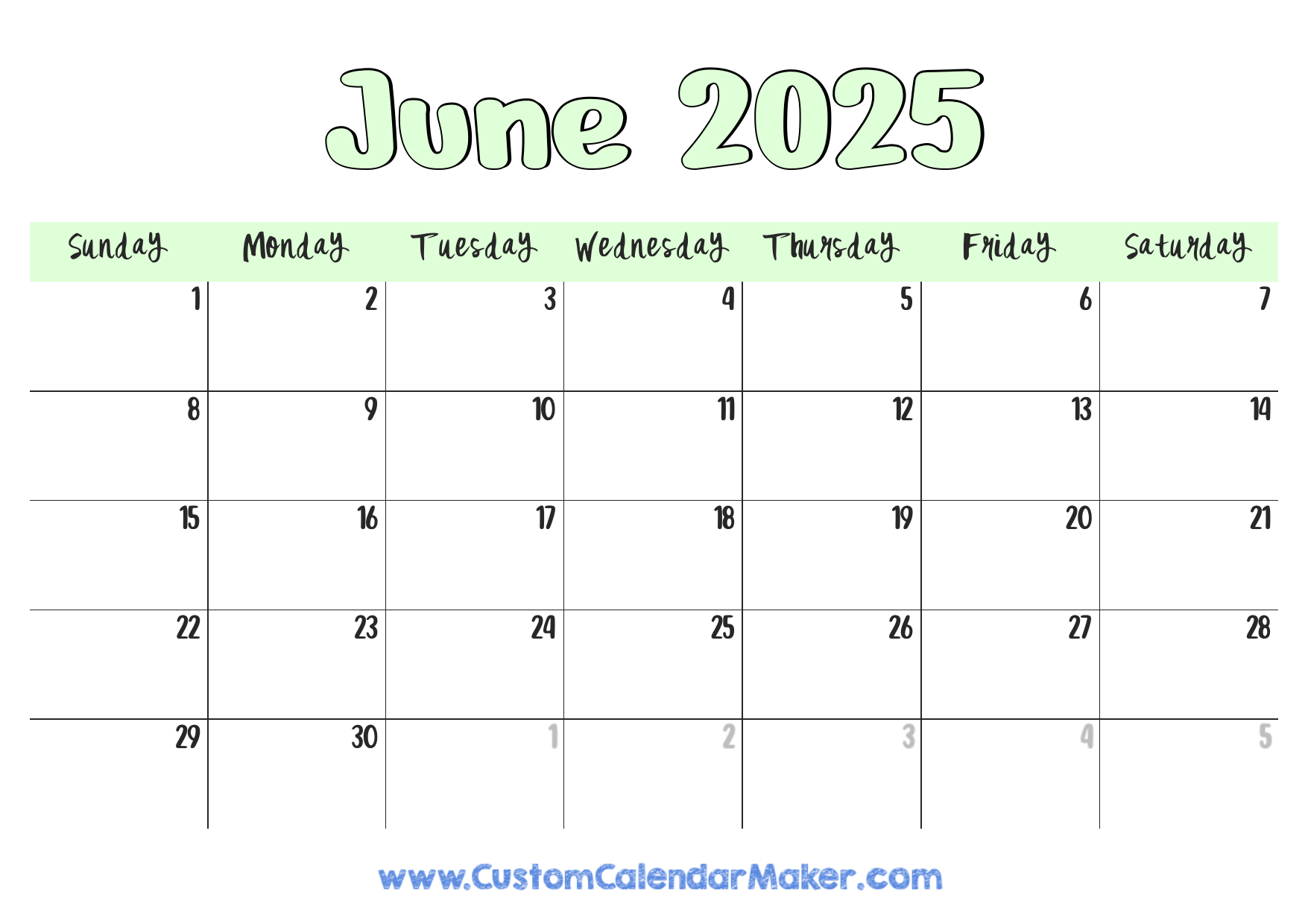 June printable calendar free templates pdf