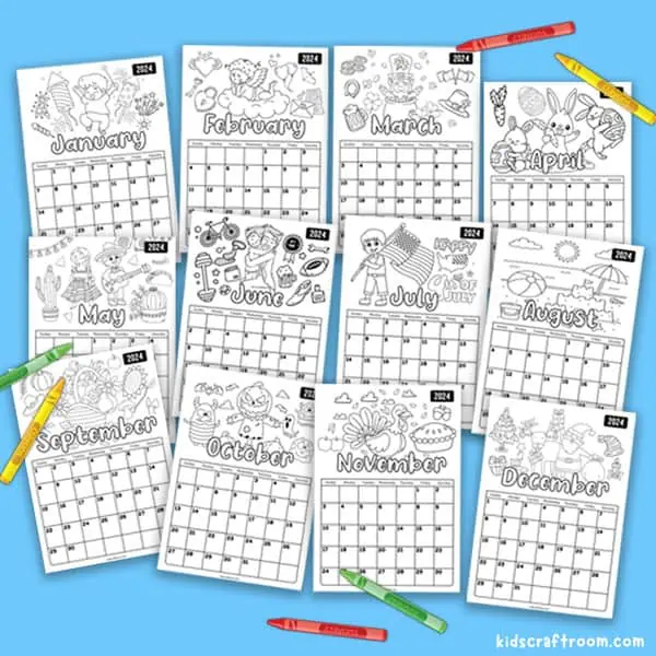 Free printable coloring calendar for kids