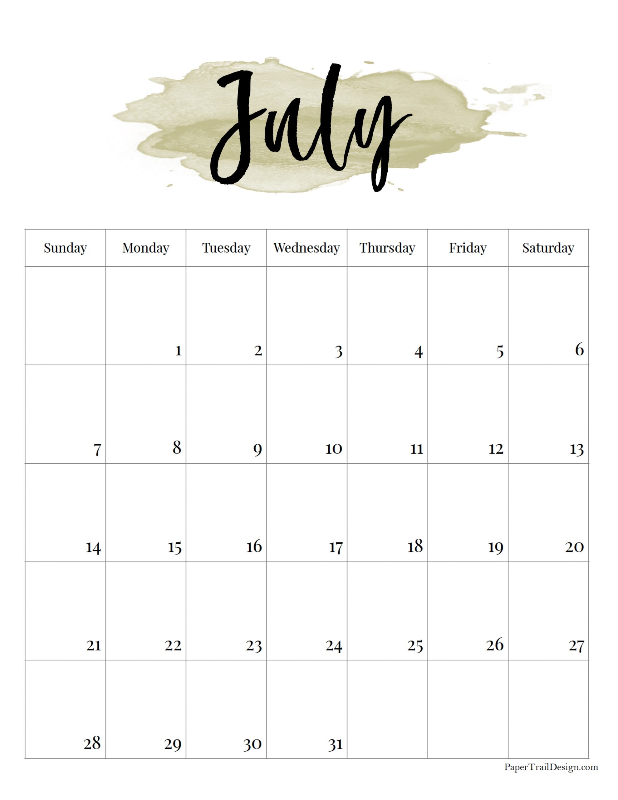 Printable calendar â watercolor