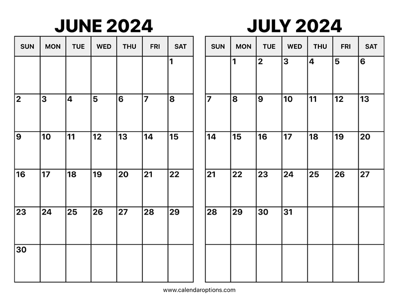 June and july calendar â calendar options