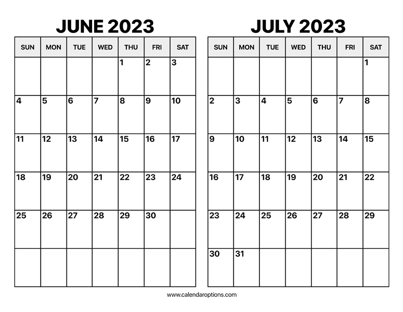 June and july calendar â calendar options