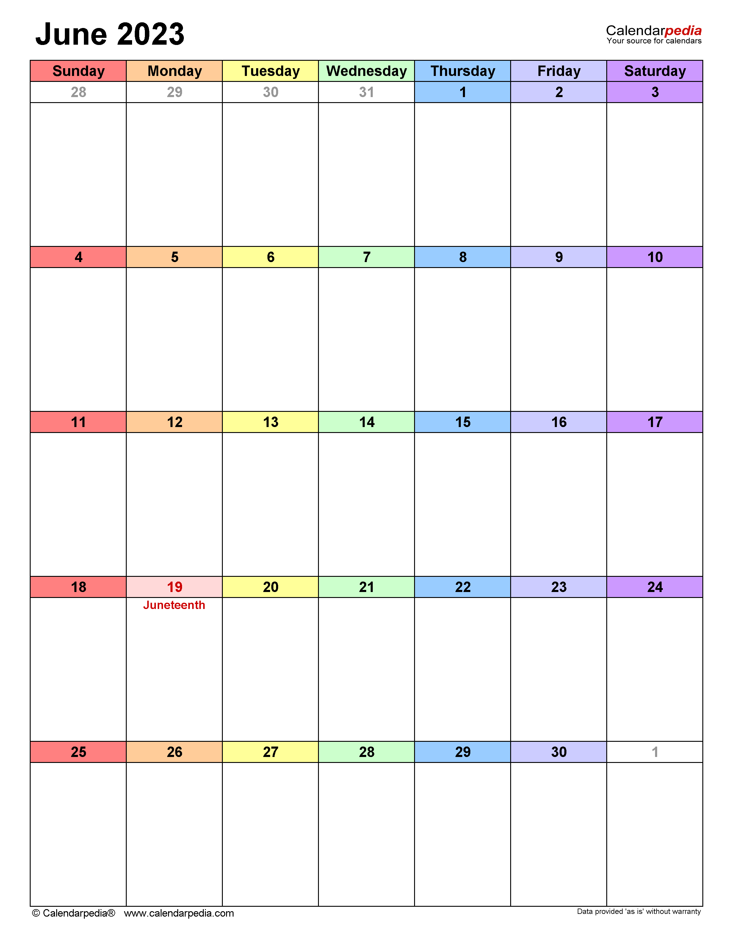 June calendar templates for word excel and pdf