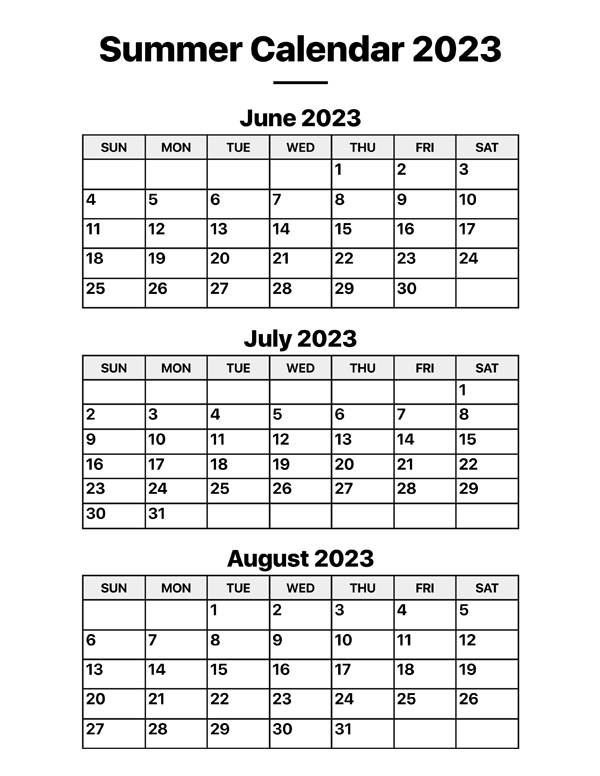 Summer calendar â calendar options