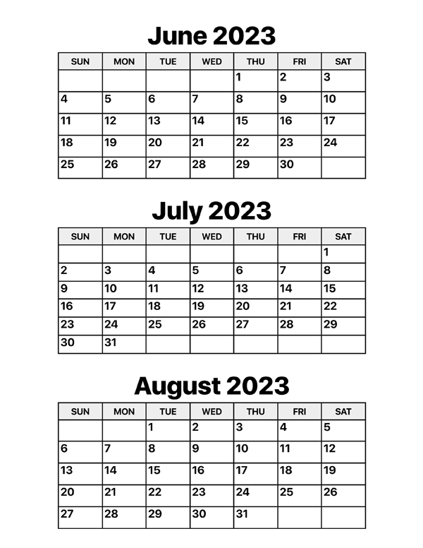 June july august calendar â calendar options