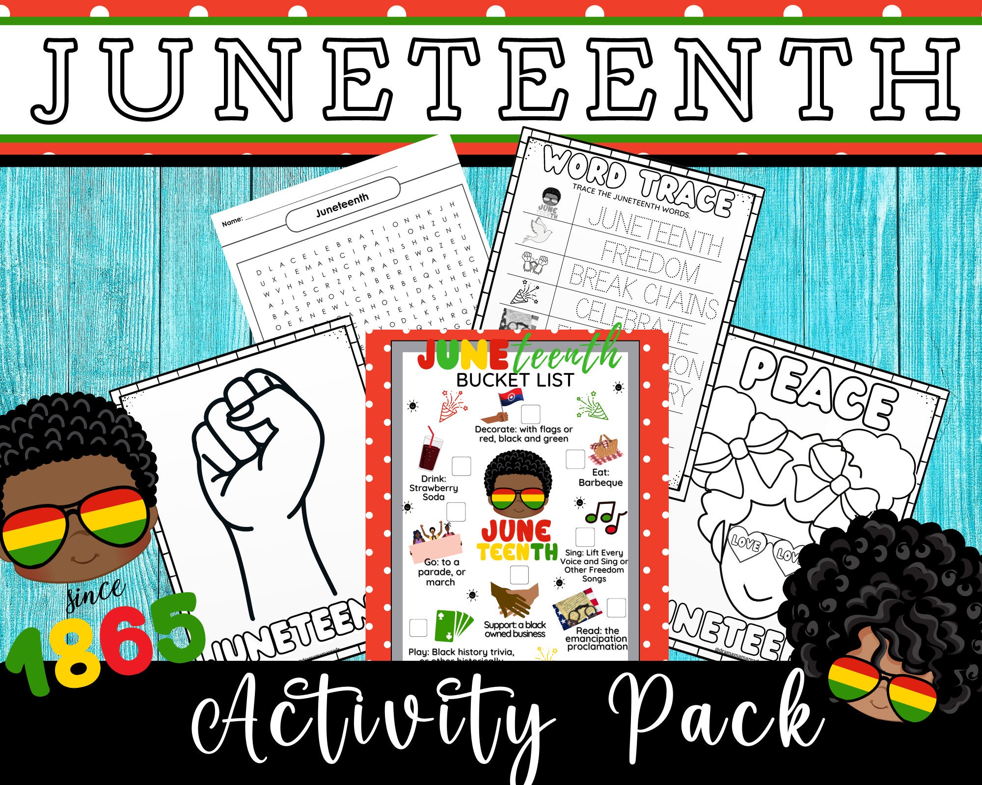 Printable juneteenth coloring pages banner bookmarks and activity pack bucket list black kids activities