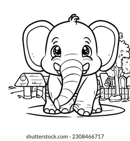 Coloring pages cute elephant jungle stock vector royalty free