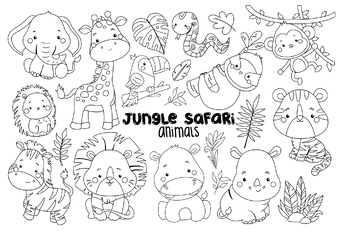 Jungle animal clipart coloring safari clip art by inkley studio