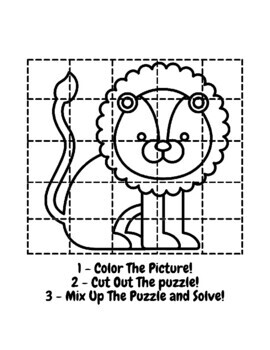 Color cut the puzzle worksheets jungle animals coloring sheets pdf printable