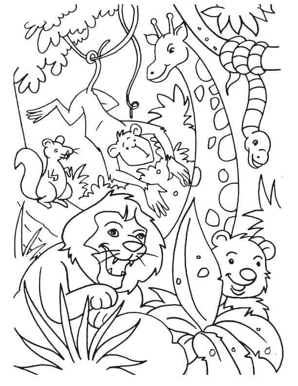 Jungle animals free printable coloring page